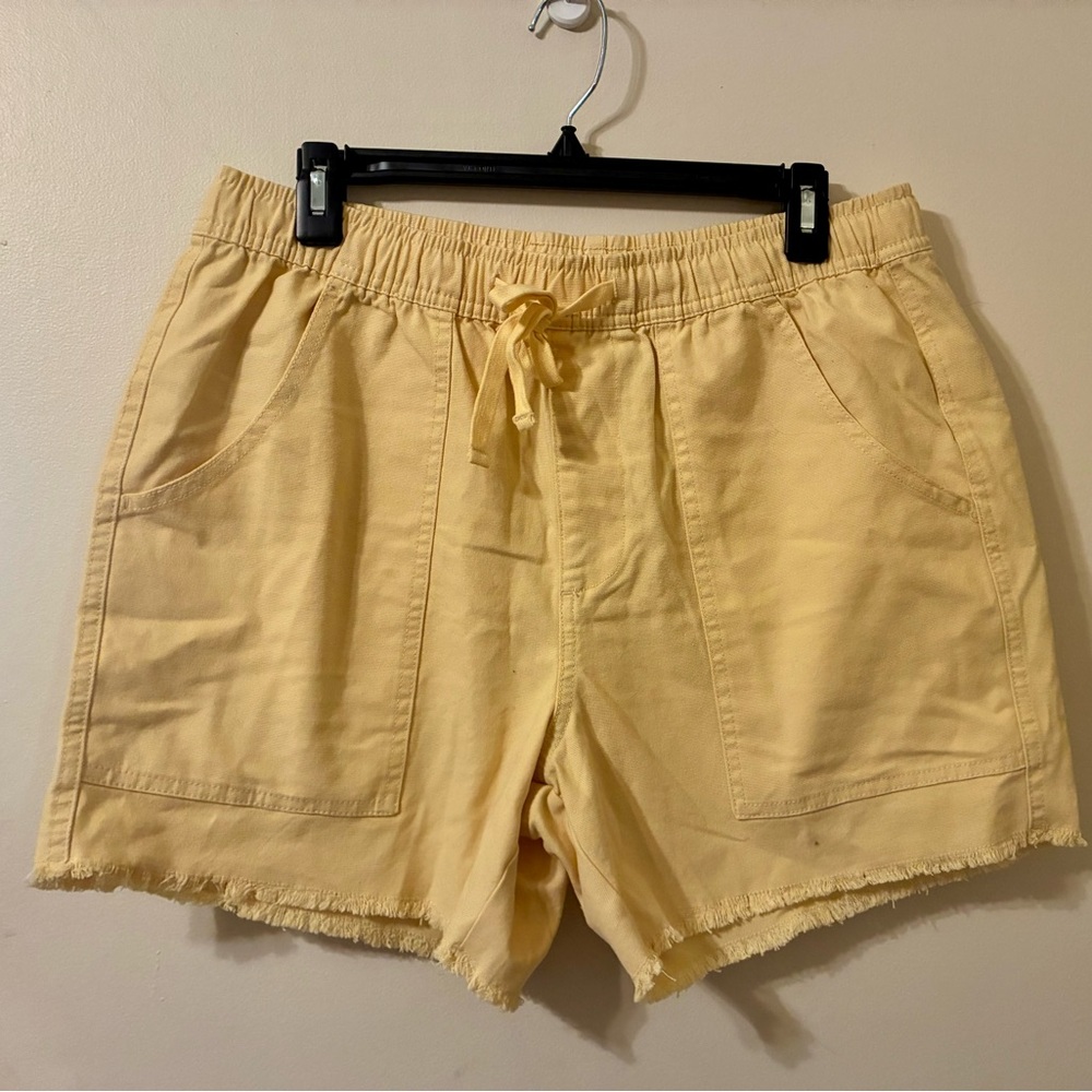 Katin Butter Yellow Denim Drawstring Cotton Shorts Frayed Hem Preppy Classic  M